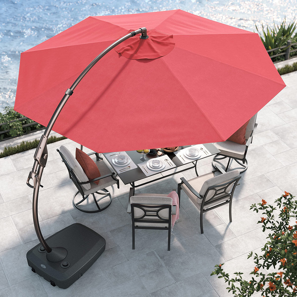 GRAND PATIO 11 FT 12 FT Cantilever Patio Umbrella with Base, Round Large Offset Umbrellas for Garden Deck Pool